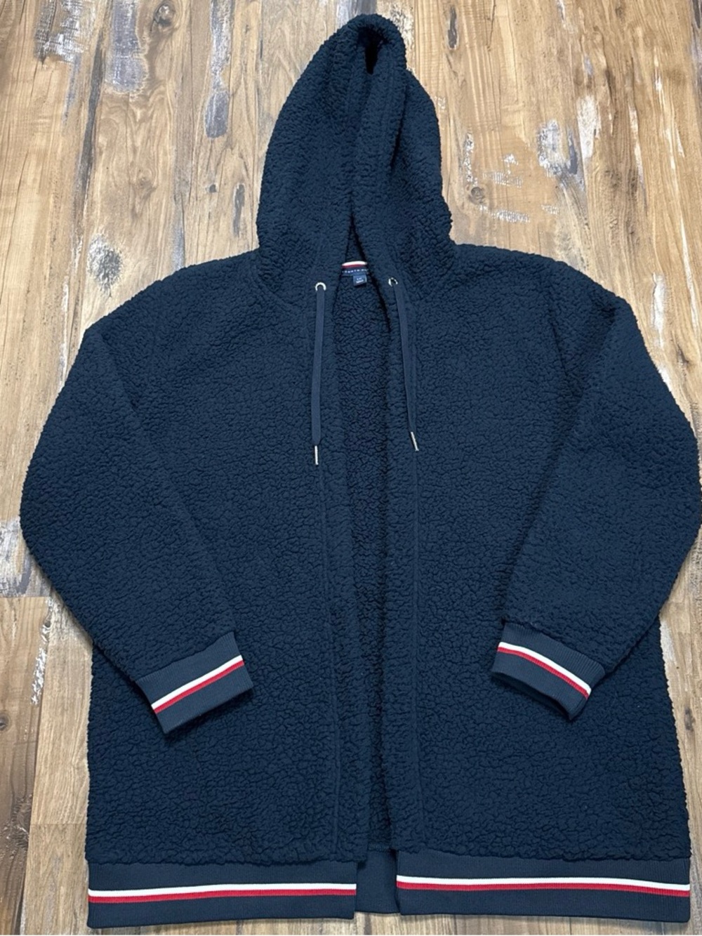 Tommy Hilfiger Navy Sherpa Zip Hoodie with Signature Stripe Trim